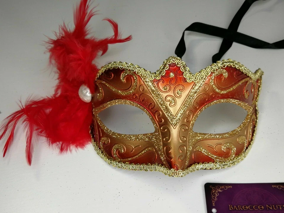 RED Feathers Mask of Masquerade - Venetian Costume Party Ball cosplay BN#103 - Image 2 of 3