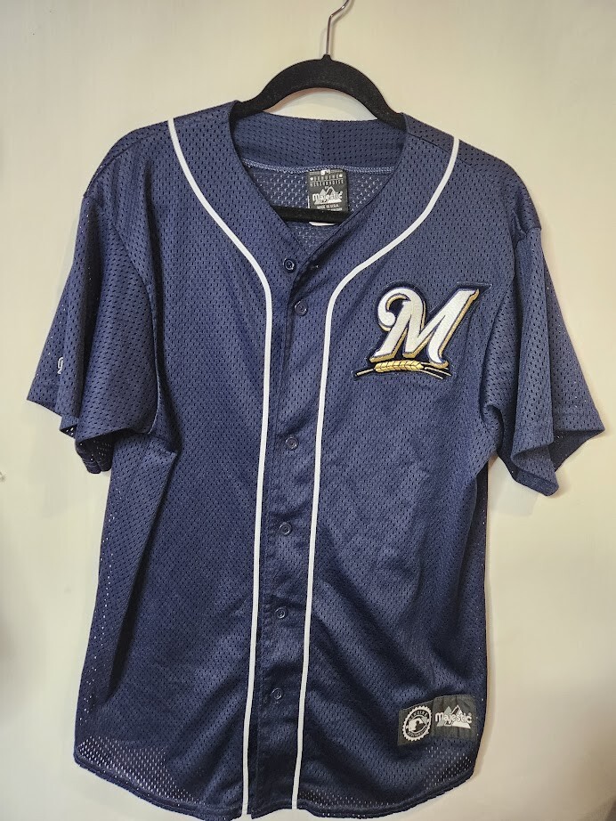 MLB Milwaukee Brewers Navy Blue Old Logo M Majestic Genuine