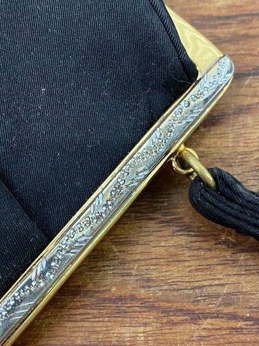 Vintage MM Morris Moskowitz Clutch Purse Handbag Black Satin Gold Frame - Picture 6 of 11