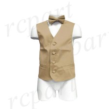 New Boy's Kid's formal Tuxedo Vest Waistcoat  bowtie Beige US size 2-14 wedding