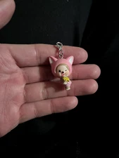 Monchhichi Pink Fox Mini Figure Charm Zip Pull