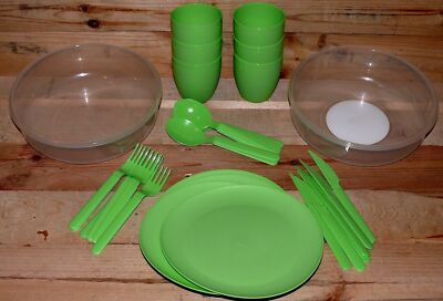 Enjoy Style Picknick Satz 32 Teilig Camping Geschirr Kunststoff Besteck NEO Grün