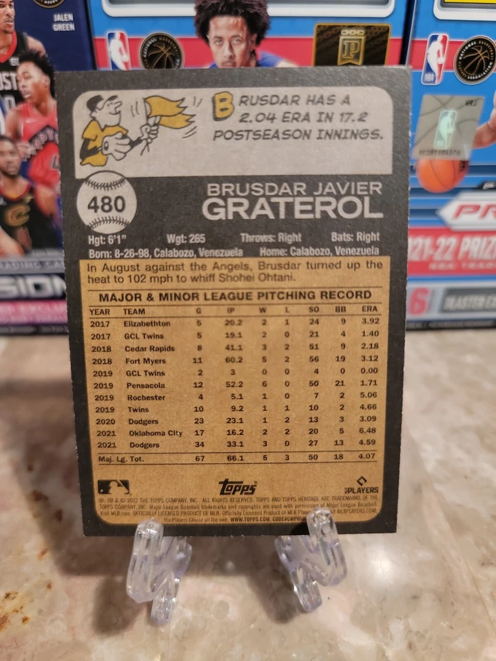 2022 Topps Heritage Baseball #480 Brusdar Graterol Dodgers SP Short Print RARE - Image 2 of 2