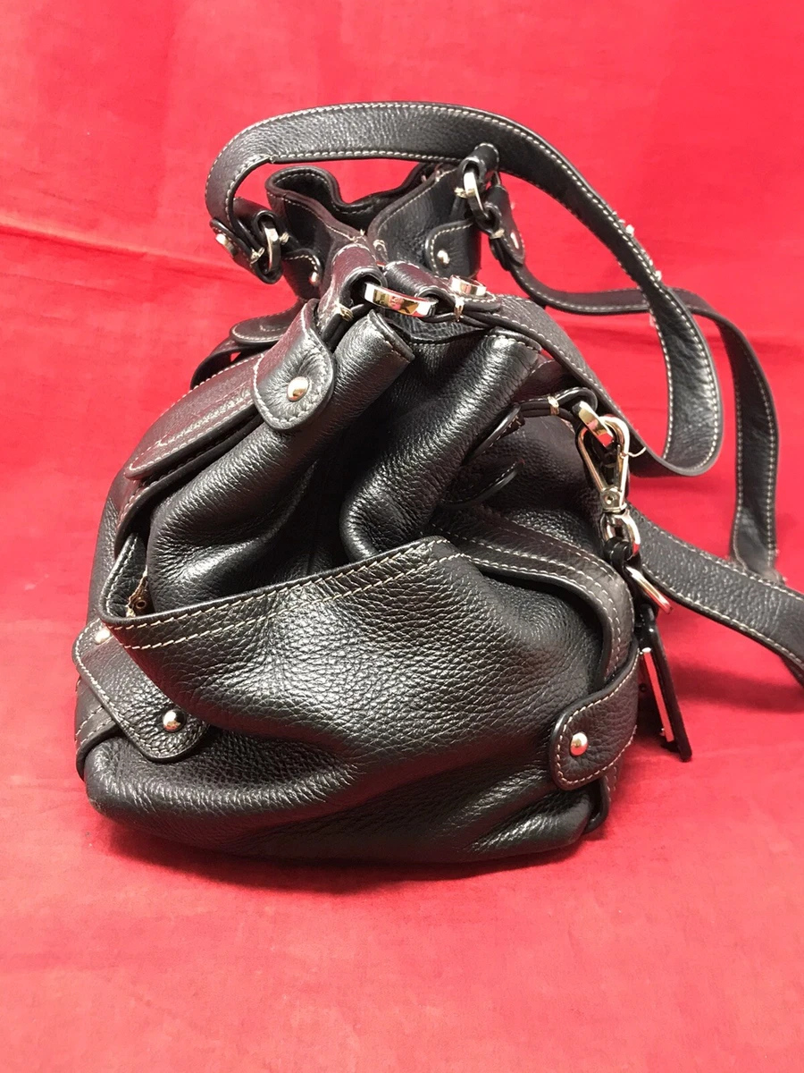 Tignanello Black Leather Bucket Bag Purse Handles 12 x 6 x 9 eBay