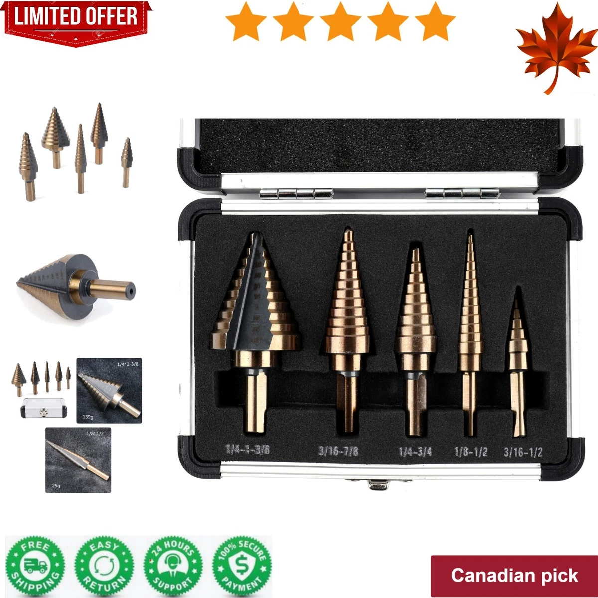 HSS Cobalt Step Drill Bit Set Titanium Coated Long Lasting