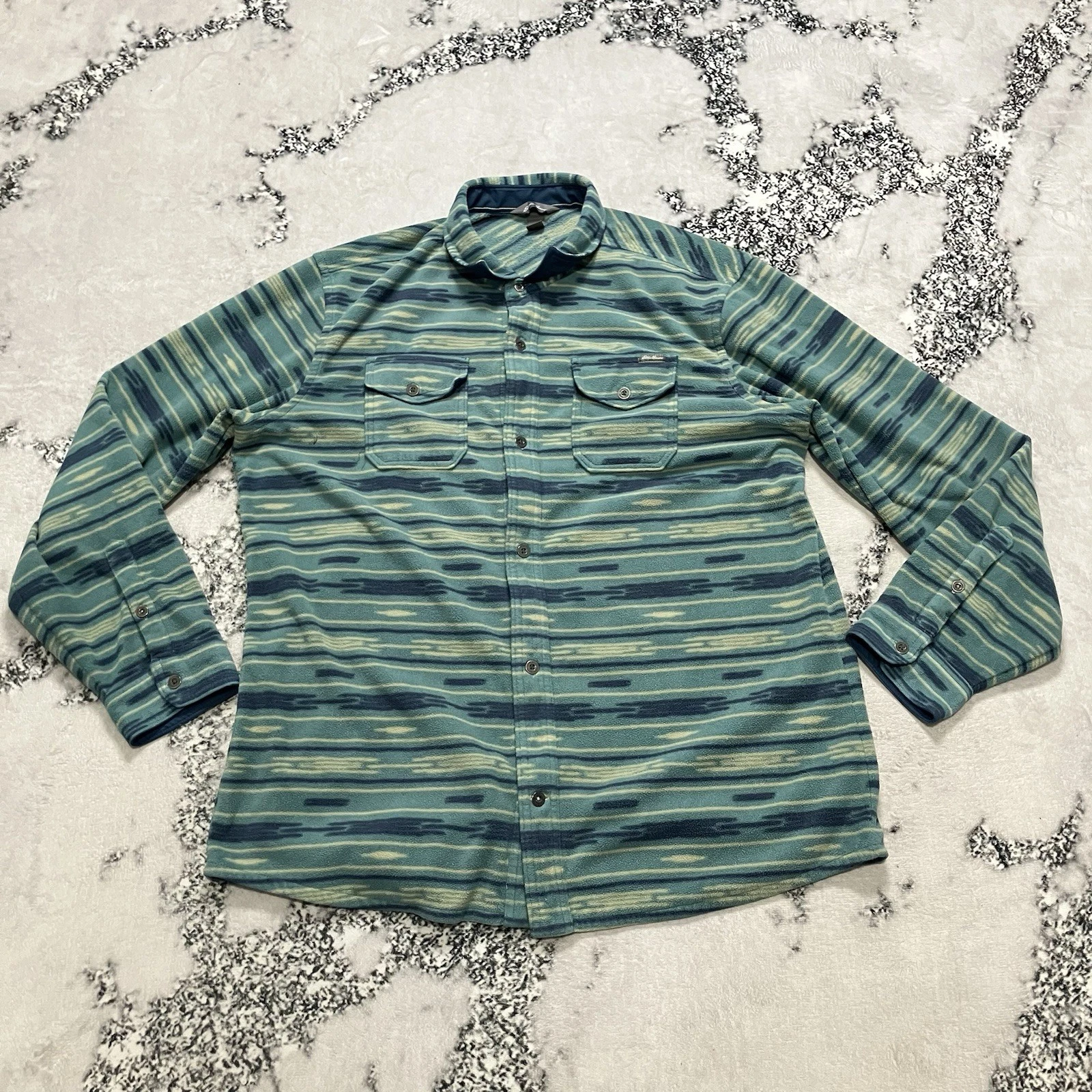 Eddie Bauer Fleece Shirt Mens Size TXL Button Front Outdoor Pattern Multicolor