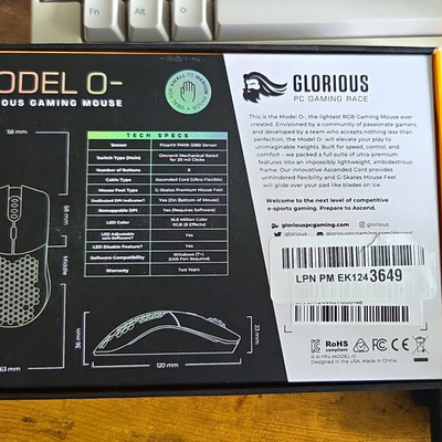 Glorious PC Gaming Race Model O- Wired Optical Gaming Mouse 12000 DPI White