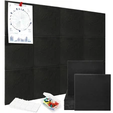 Large Cork Board Alternative 12-Pack 11.8"x11.8" Felt Wall Tiles with Safe Re...