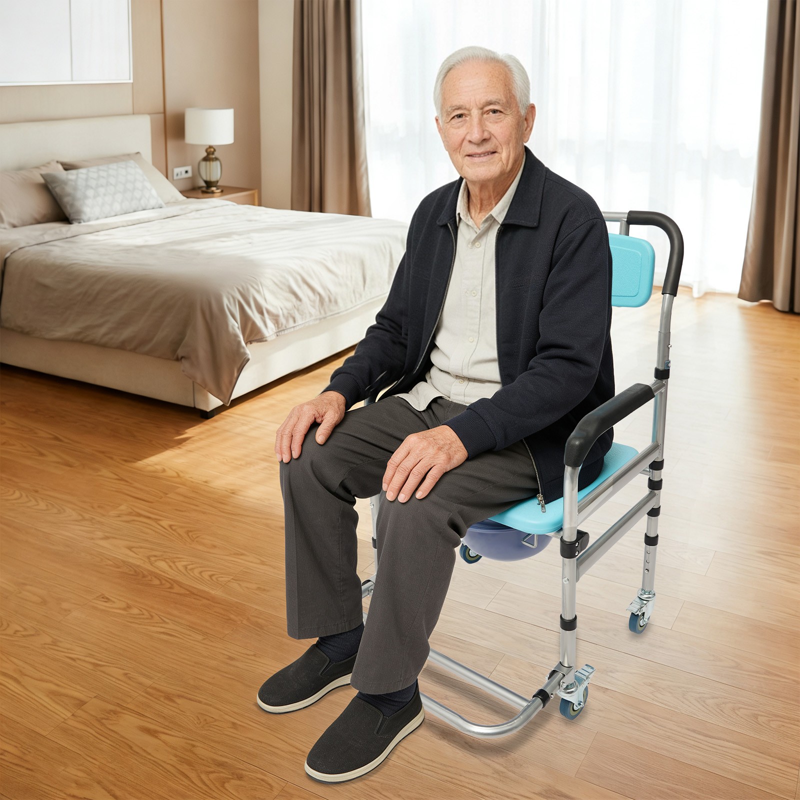 W/wheels,toilet Chair For Elderly,foldable Commode Chair Bathroom