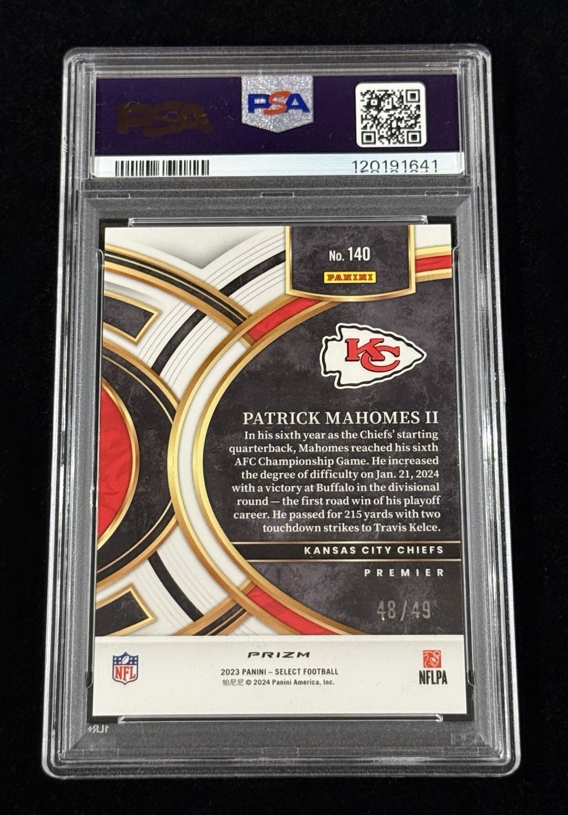Patrick Mahomes II 2023 Panini Select Red Disco Prizm #’d/49 PSA 10 GEM MINT view 2