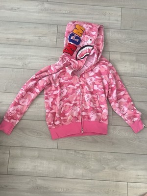 A Bathing Ape Pink Camo Shark Face Full Zip Hooded Men's Hoodie Size M