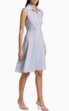 Derek Lam 10 Crosby Themis Dress 4 Blue Striped Sleeveless Collared Fit Flare