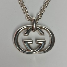 GUCCI STERLING SILVER 925 INTERLOCKING G LOGO BRITT PENDANT CABLE CHAIN NECKLACE