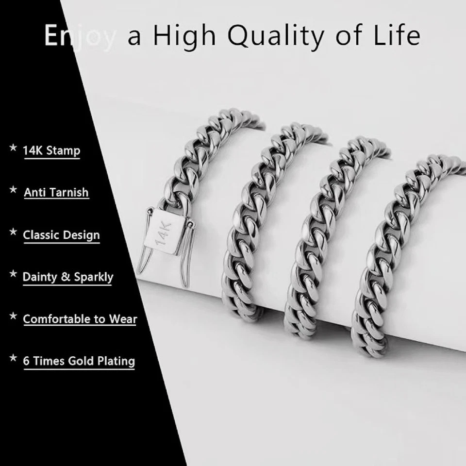 Brazalete de acero inoxidable plata maciza Miami cubano eslabón o cadena cierre de caja 4-8 mm Foto 3 de 4