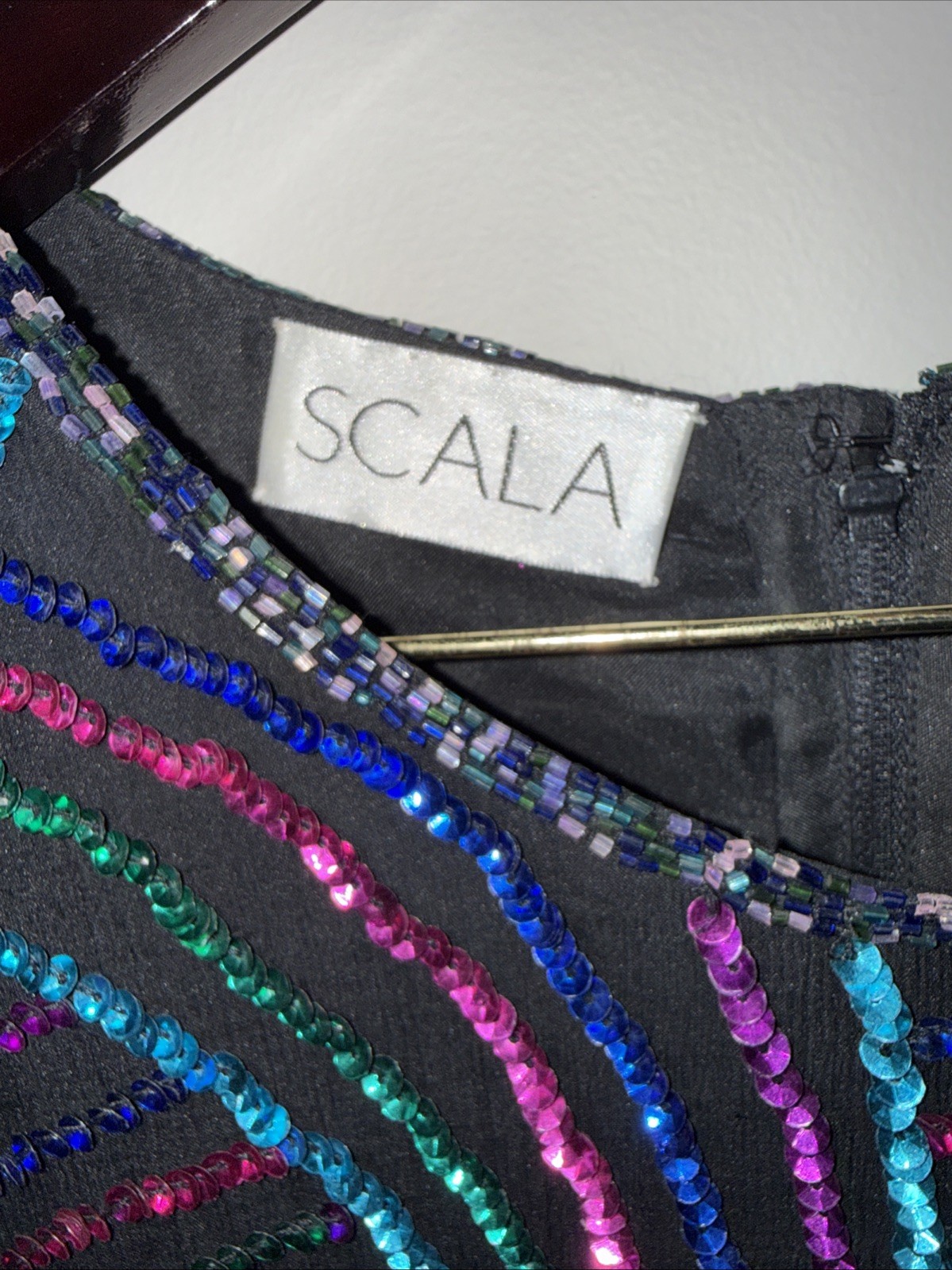 Vintage SCALA 100percent Silk Rare2Find Y2K Fully Sequent Blouse  Black Size 5X image 3