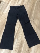 New Vintage 1980 s Navy Raw Denim Utility Sailor Pants Bell Bottom Tags 35 R