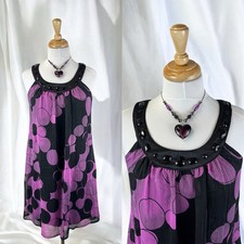 Purple Black Shimmer Slip Shift Dress Y2K Sparkly Glam Party Mod Abstract Formal