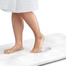 22 x 42 Inch Memory Foam Bath Mat, White, Non-Slip, Absorbent Velvet Carpet