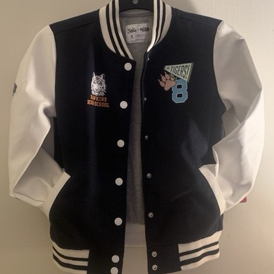 Justice x Stranger Things Girls Varsity Jacket S (7/8) Black/White Pockets