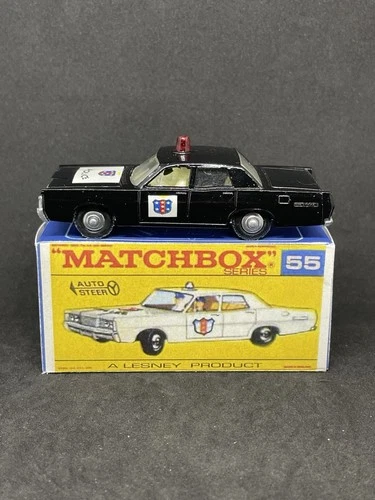 Lesney Matchbox 55 Mercury In Black Police Car Disc Wheels Repro Box.