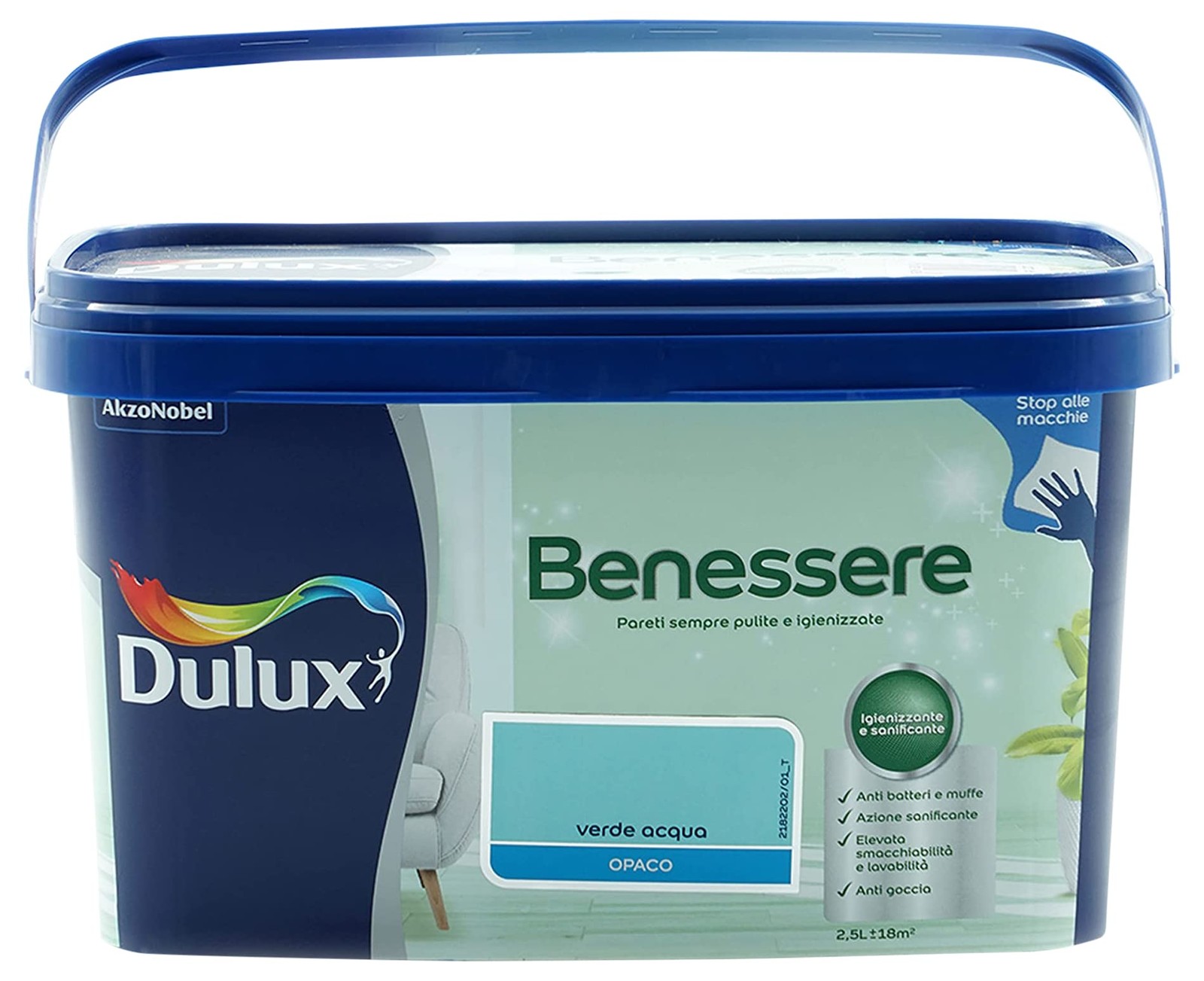 Pittura lavabile antimacchia Verde Acqua per Rullo (2,5 Litri), Dulux Benessere