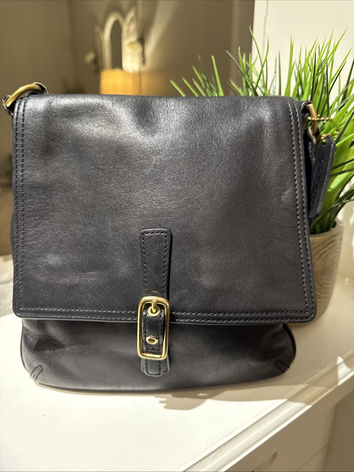 Vintage Coach Legacy Slim Flat Crossbody Bag in Soft Black Leather