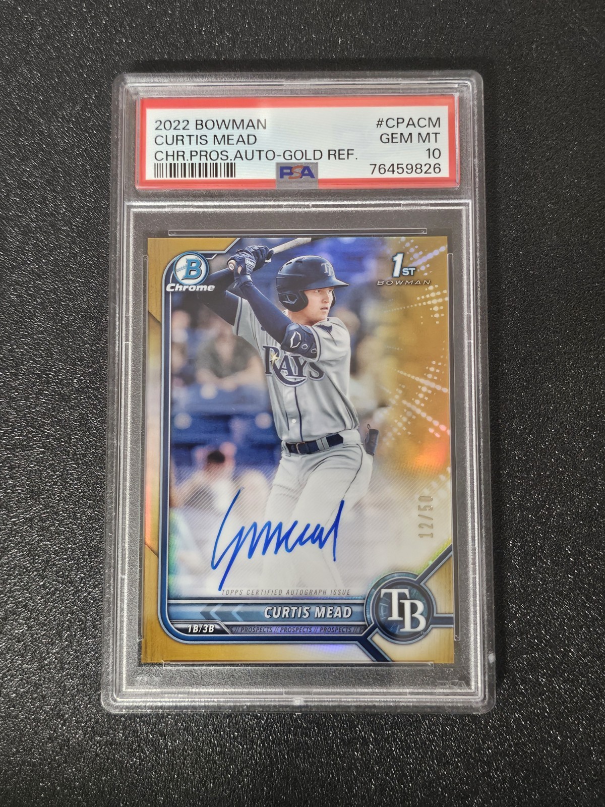 CURTIS MEAD PSA 10 2022 BOWMAN #CPA-CM CHROME PROSPECT AUTO GOLD REFRACTOR 12/50