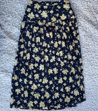 Vintage Skirt 6P Floral Pleated Blue Yellow Preppy