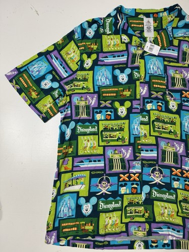 NEW Disney Shirt Adult Large Green Shag Disneyland Mickey Mouse Button Up Parks - Picture 2 of 8