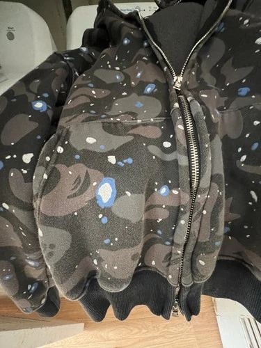 A Bathing Ape Bape Shark Camo Jacket Black Size SML Full zip Nice!! image 13