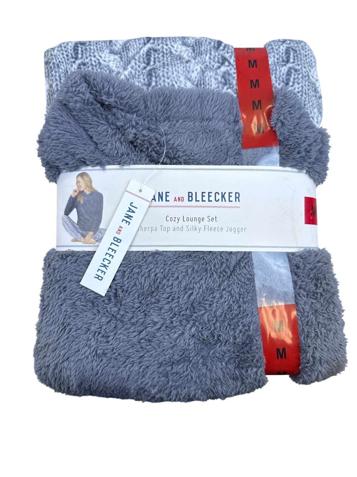 Jane & Bleecker Women's Grey Sherpa Lounge Set Cozy Jogger Sz M - New