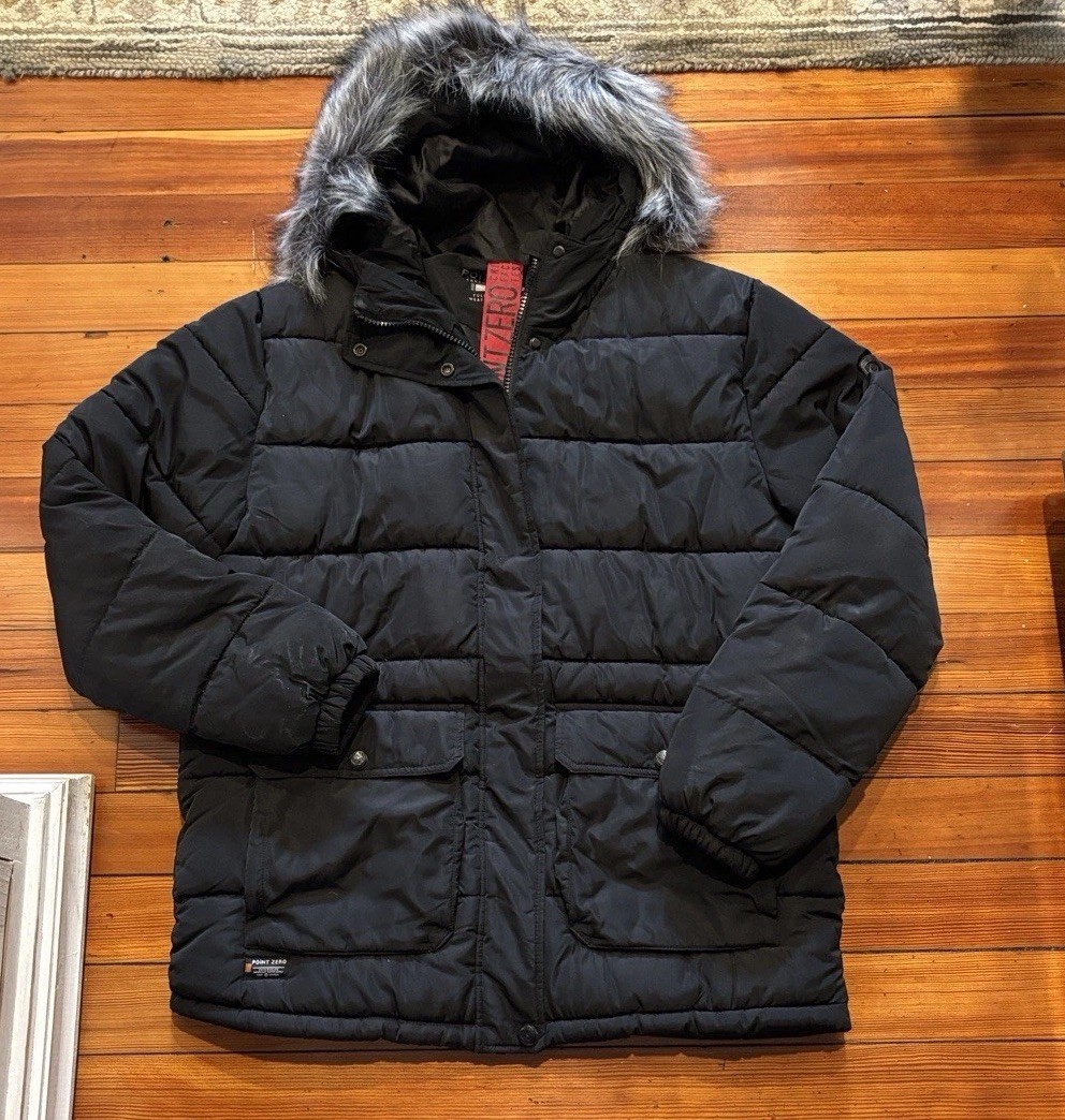 Men’s POINT ZERO Black Puffer Jacket Detachable F… - image 1