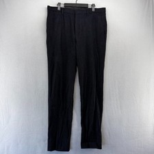 Uniqlo Wool Trousers men's 35x34 Blue Striped Hook Loop Preppy Dress Slacks