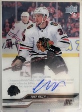 Luke Philp Clear Cut Rookie Auto RC 2023-24 Upper Deck Blackhawks On Card. rookie card picture