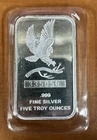 Silvertowne Eagle Design Serial Numbered 5 Five Troy Ounce .999 Fine Silver Bar