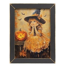 Halloween Dreaming Framed Print Wall Art Witch Girl Jack O Lantern 17" USA Made