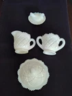 Vintage Mini Milk Glass Lot Hen on Nest Creamer Sugar Covered Dish Set