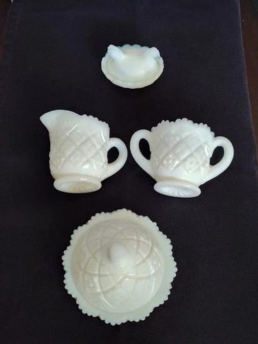 Vintage Mini Milk Glass Lot Hen on Nest Creamer Sugar Covered Dish Set