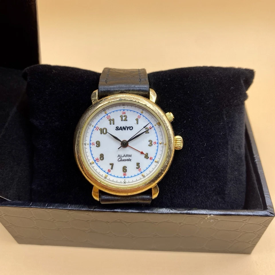 Reloj despertador de cuarzo SANYO vintage raro años 80 - estuche tono dorado estilo clásico para hombre Foto 3 de 4