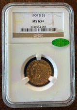 1909-D Indian Head Gold $5 Half Eagle NGC MS 63+ CAC Label