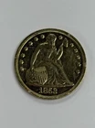1853 US SEATED LIBERTY SILVER DOLLAR $1 Silver Coin GOLD PLATED DAMAGE RARE