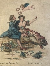 Engraving Costume Fashion Paris 1780 Lover Crown Art Old Putti Angel