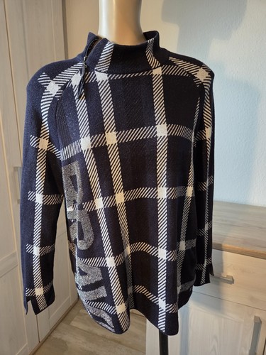 monari pulli 42 Schwarz weiß marine Silber Glitzersteine Kariert Stehkragen