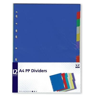 12 Pack A4 Plastic Dividers Ring Binder Organiser School Folder Index Tabs