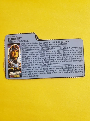 Blocker  1987  File Card  GI Joe Vintage