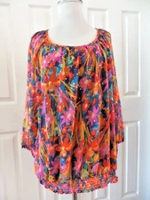 CATHY DANIELS Women's Plus Size XL Floral Sequin Elastic Waist TOP BLOUSE