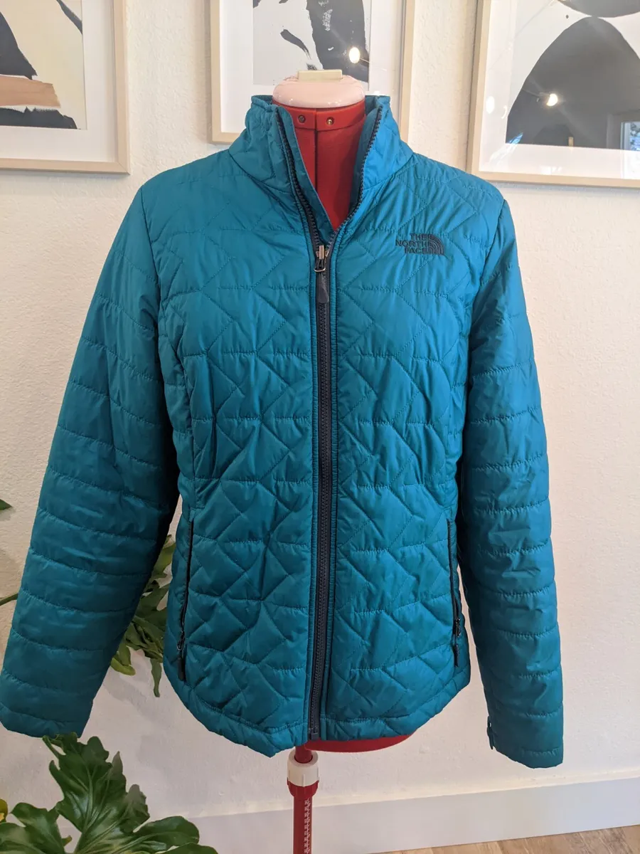 The North Face Womens Quilted Puffer Full Zip Jacket Coat Size M Medium Teal