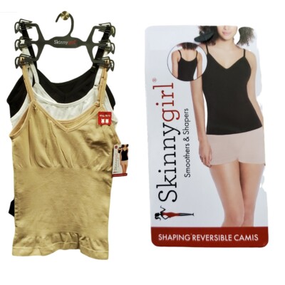 3 Pk Skinny Girl REVERSIBLE Tummy Control Shaper Spaghetti Straps Camis Tank Top