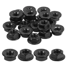 M6x1.0mm Serrated Flange Hex Lock Nuts, 25Pcs Hexagon Flange Nut, Black