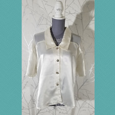 Victoria's Secret Vintage Gold Label White Satin Button Front Blouse  Women's S